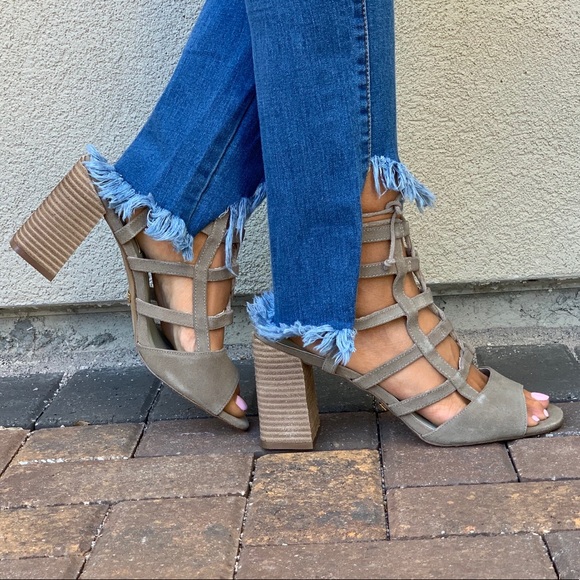 Olive Ultra Chic Caged Lace Up Block Heel Sandal - Picture 3 of 8